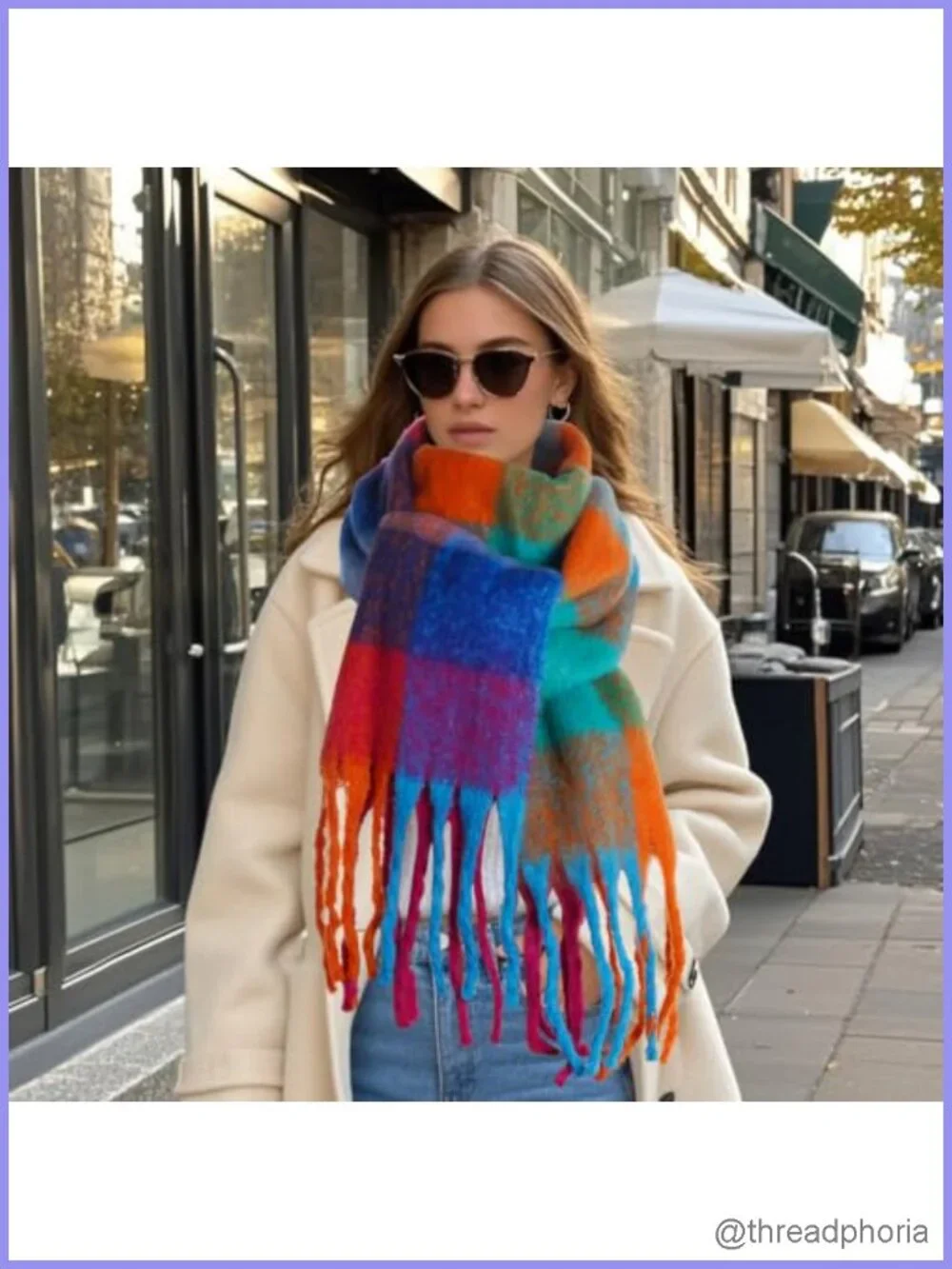 Oversized Chunky Plaid Scarf Wrap Thick Knit Winter Tassel Shawl Blanket Scarf